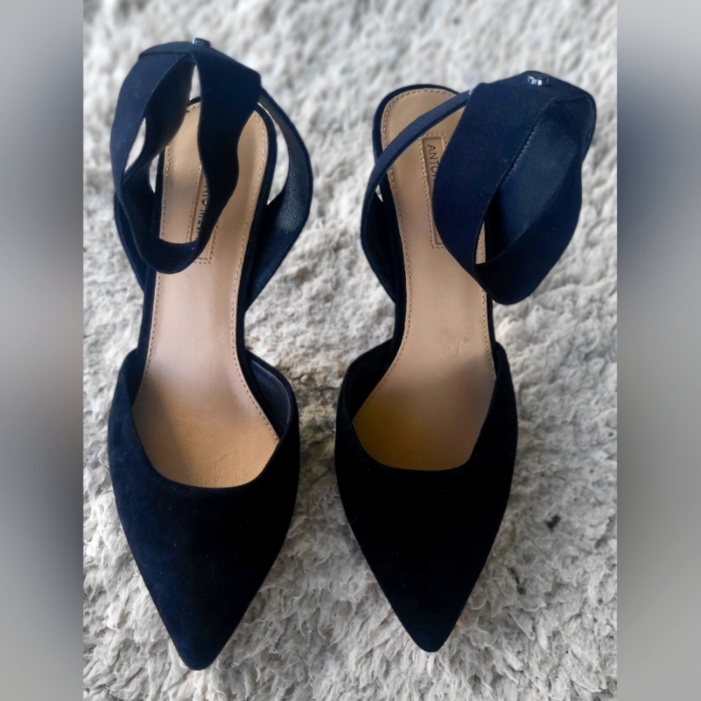 BLK SUEDE  Ankle Strap dressy shoes